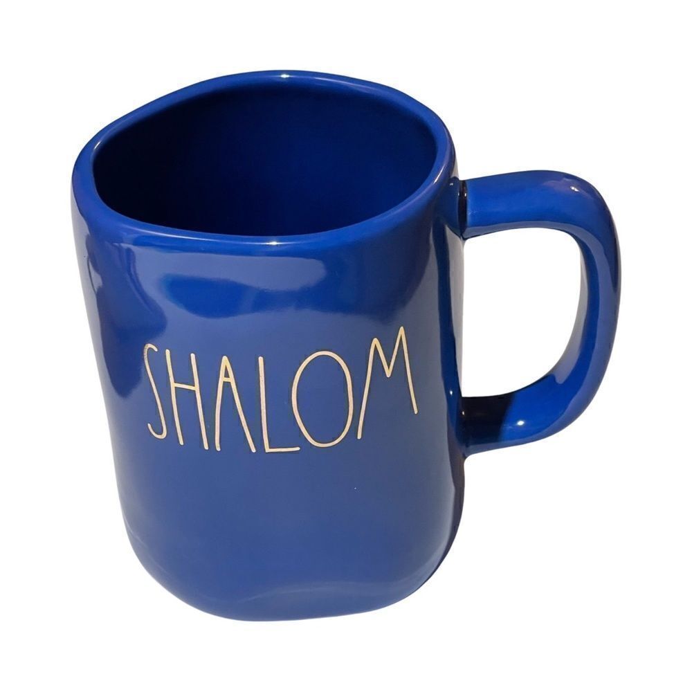 Rae Dunn Coffee Mug Blue & Metallic Gold “Shalom NWOT